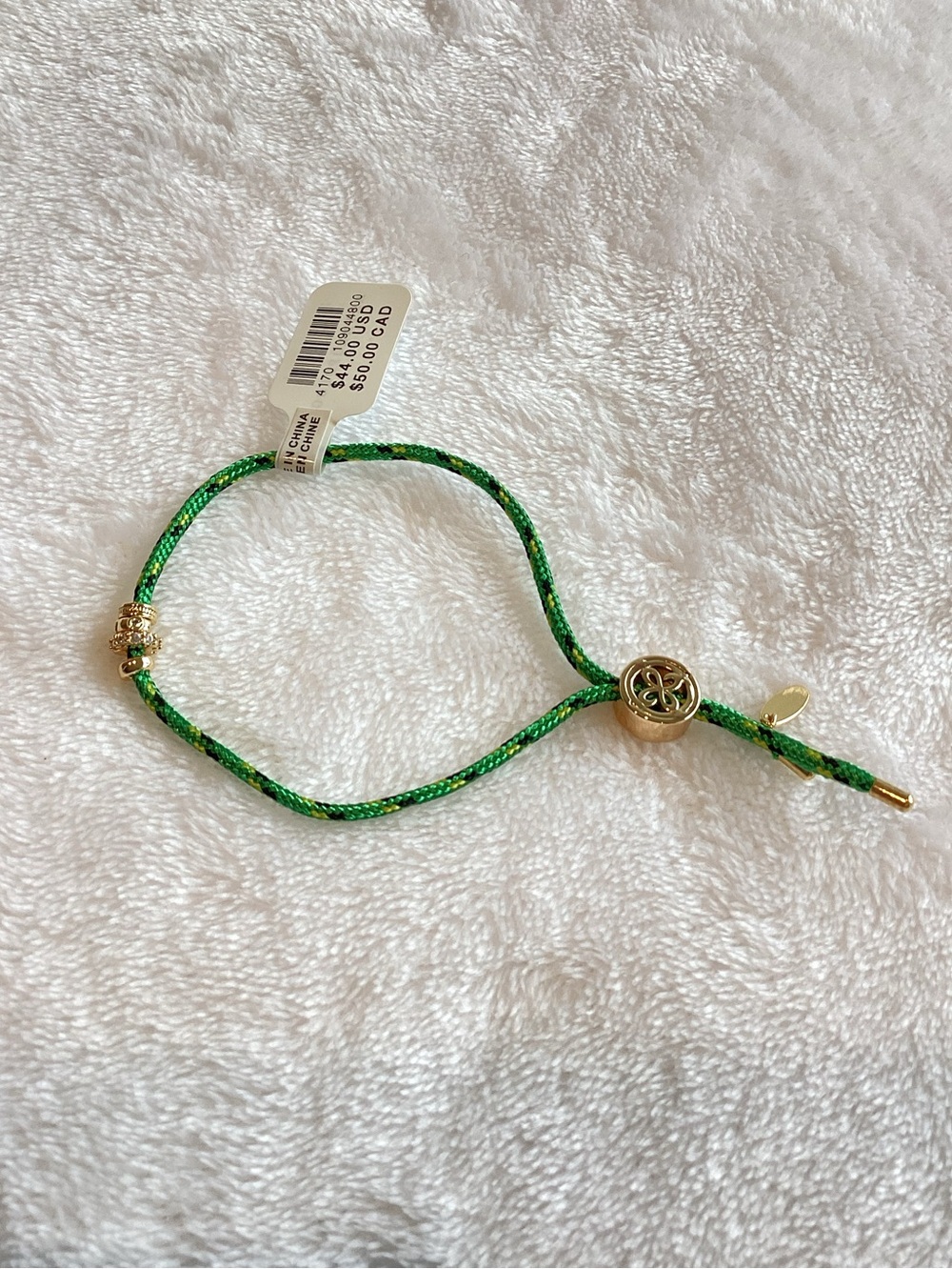 Anthropologie Adjustable Cord Bracelet 14KT Gold Plated New Green - Picture 3 of 6